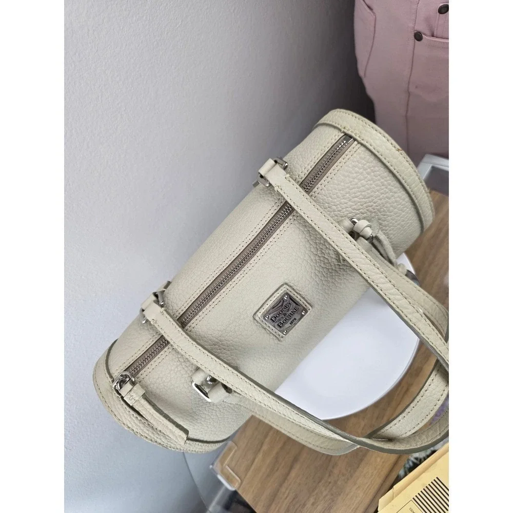 Dooney & Bourke Cream Pebbled Leather Barrel Shoulder Bag Marbled Lining